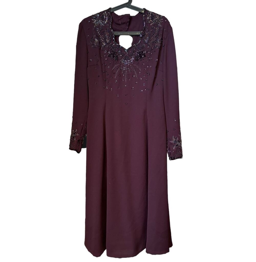 Vintage Wine formal sequin and beaded keyhole embellished dress size medium